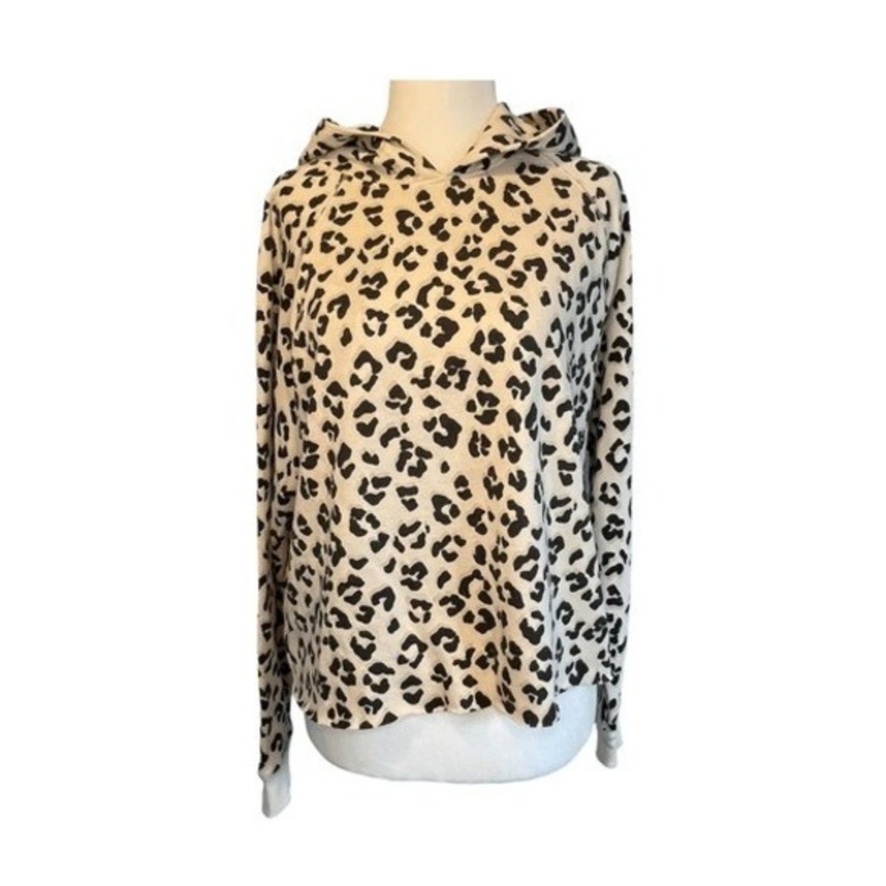 Lucky Brand Leopard Print Hoodie Sweatshirt Tan Black French Terry Long Sleeve S